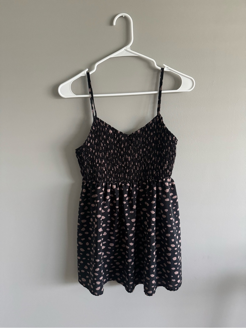 Perfect Peach Black & Blush Polka Dot Smocked Cami Mini Dress